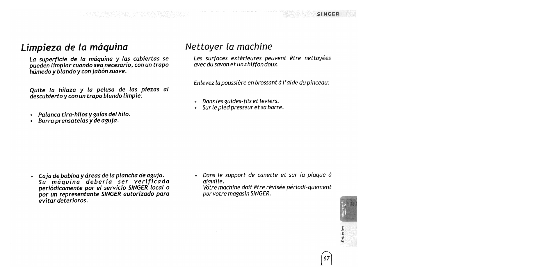 Limpieza de la máquina, Nettoyer la machine | SINGER 2517 Merritt User Manual | Page 69 / 80