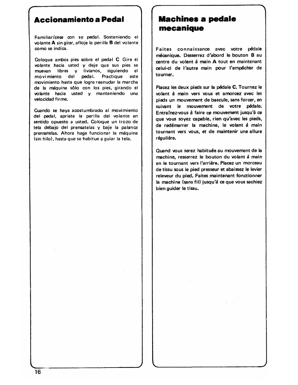 Accionamiento a pedal, Machines a pedale mécanique | SINGER 3103 User Manual | Page 18 / 71
