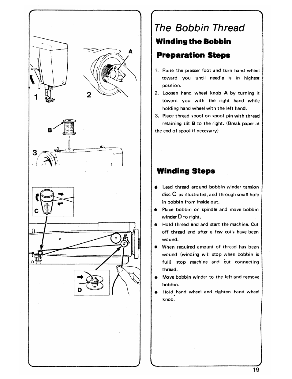 The bobbin thread, Winding the bobbin, Preparation steps | Winding stops, Winding the bobbin preparation steps | SINGER 3103 User Manual | Page 21 / 71