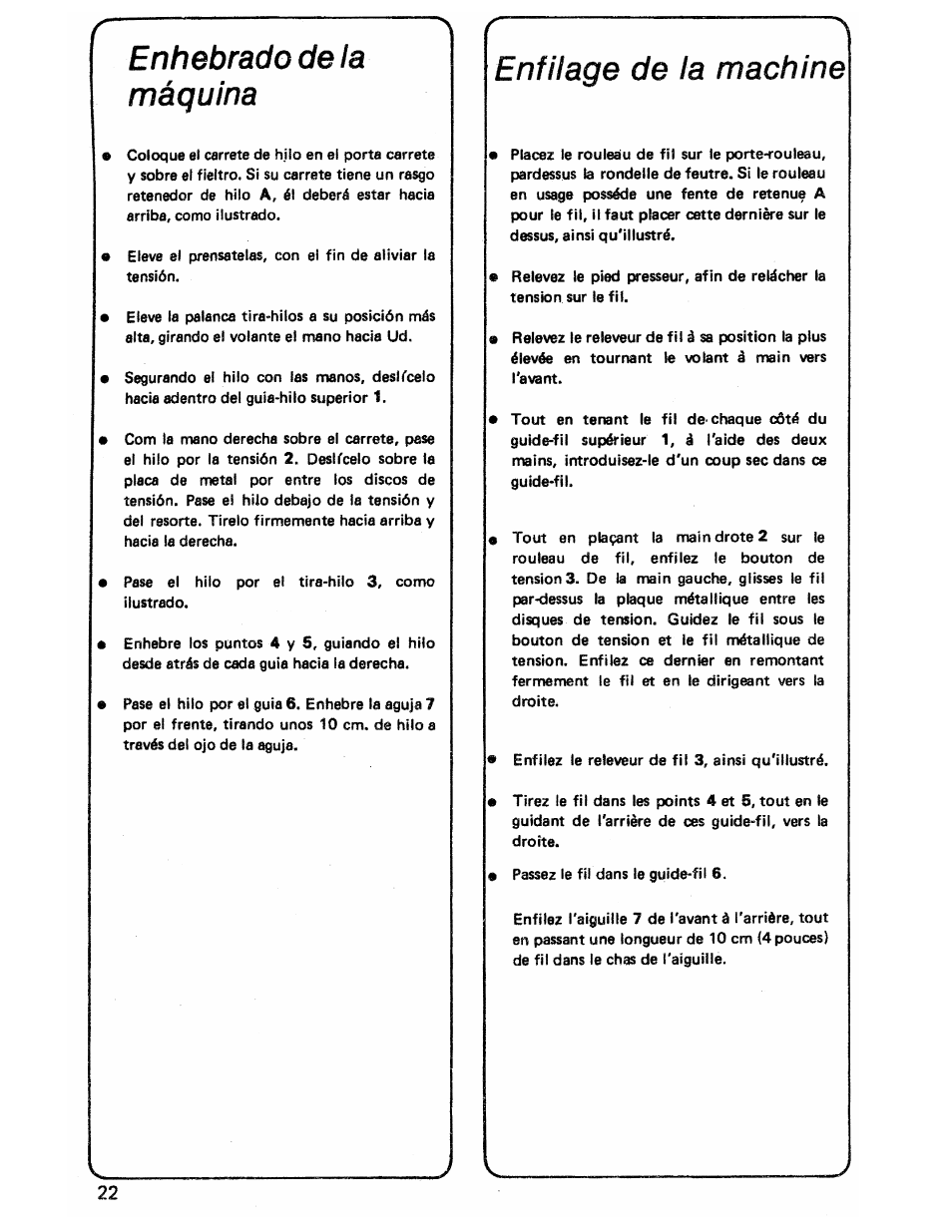 Enhebrado de la máquina, Enfilage de la machine | SINGER 3103 User Manual | Page 24 / 71