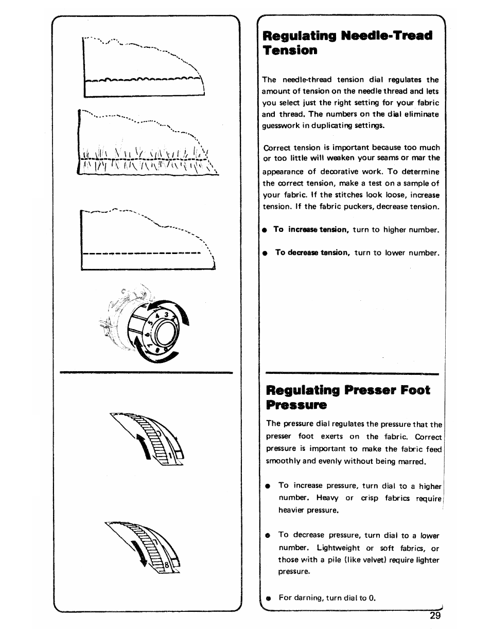 Regulating neecne-tread tension, Regulating presser foot pressure | SINGER 3103 User Manual | Page 31 / 71