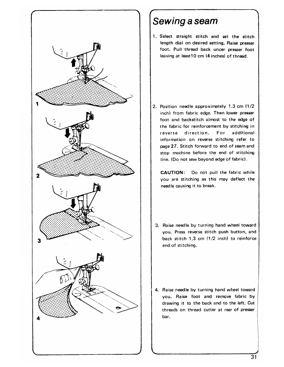 Sewing a seam | SINGER 3103 User Manual | Page 33 / 71