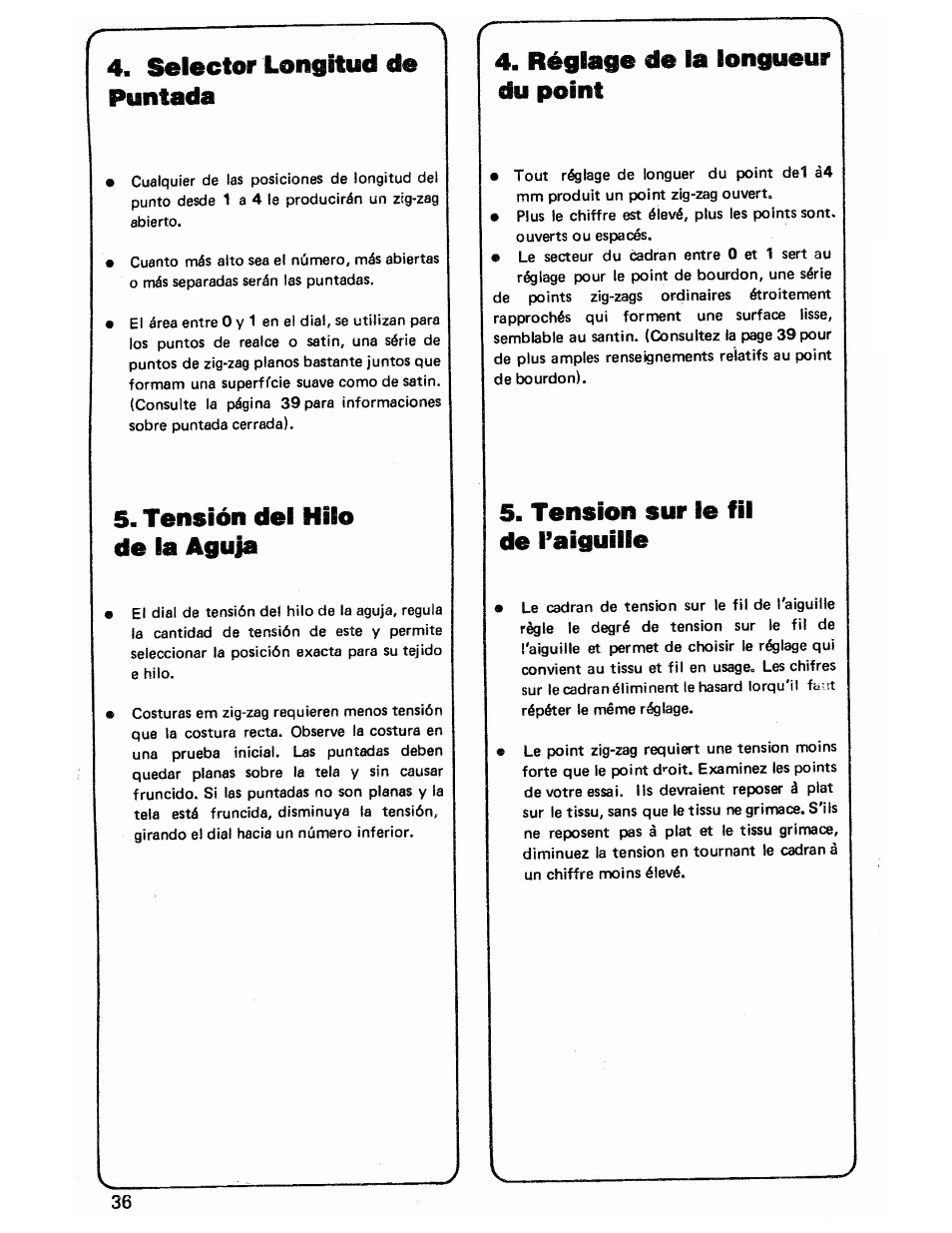 Selector longitud de puntada, Tensión del hilo de la aguja, Réglage de la longueur du point | Tension sur le fil de l’aiguille | SINGER 3103 User Manual | Page 38 / 71