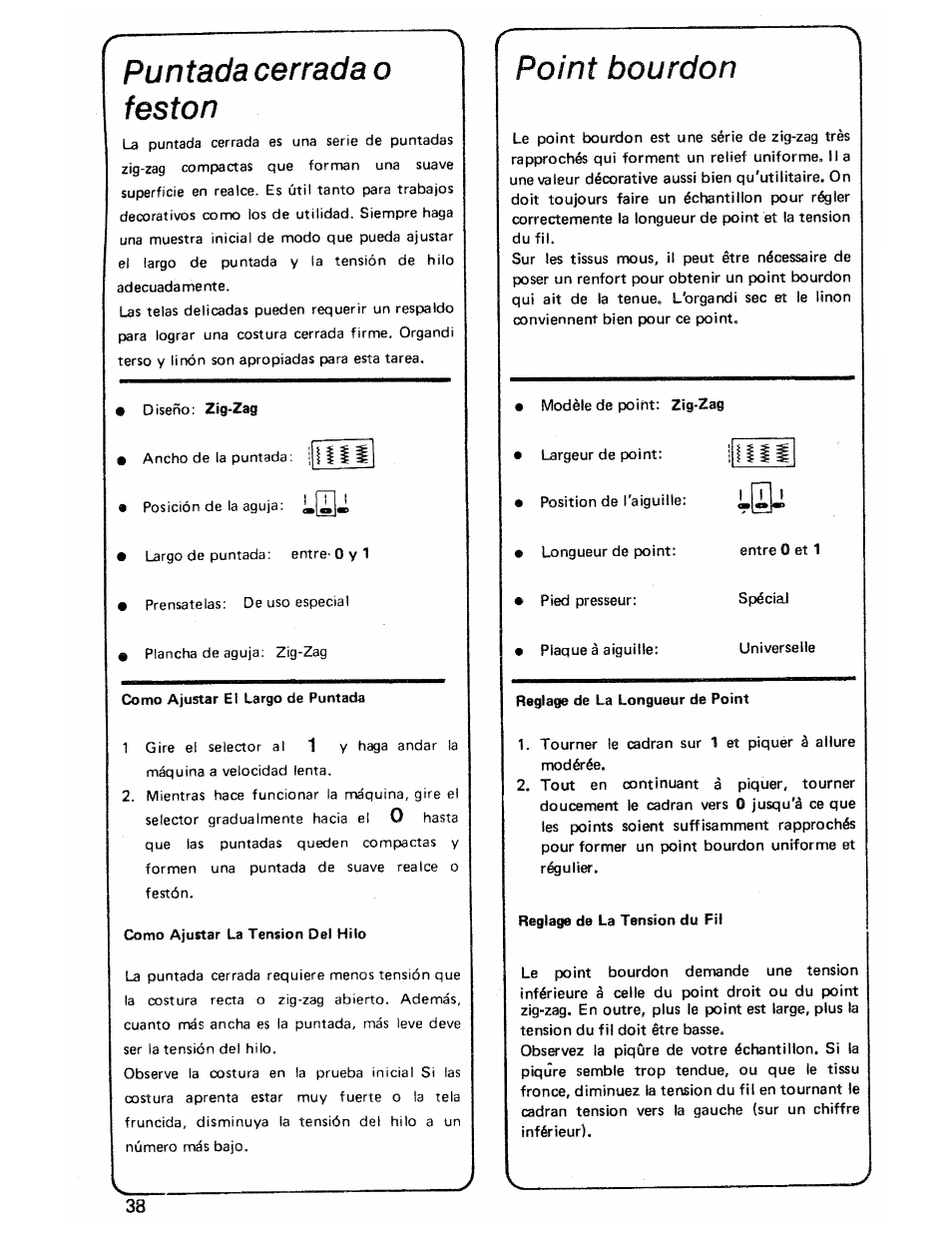 Puntada cerrada o feston, Point bourdon | SINGER 3103 User Manual | Page 40 / 71