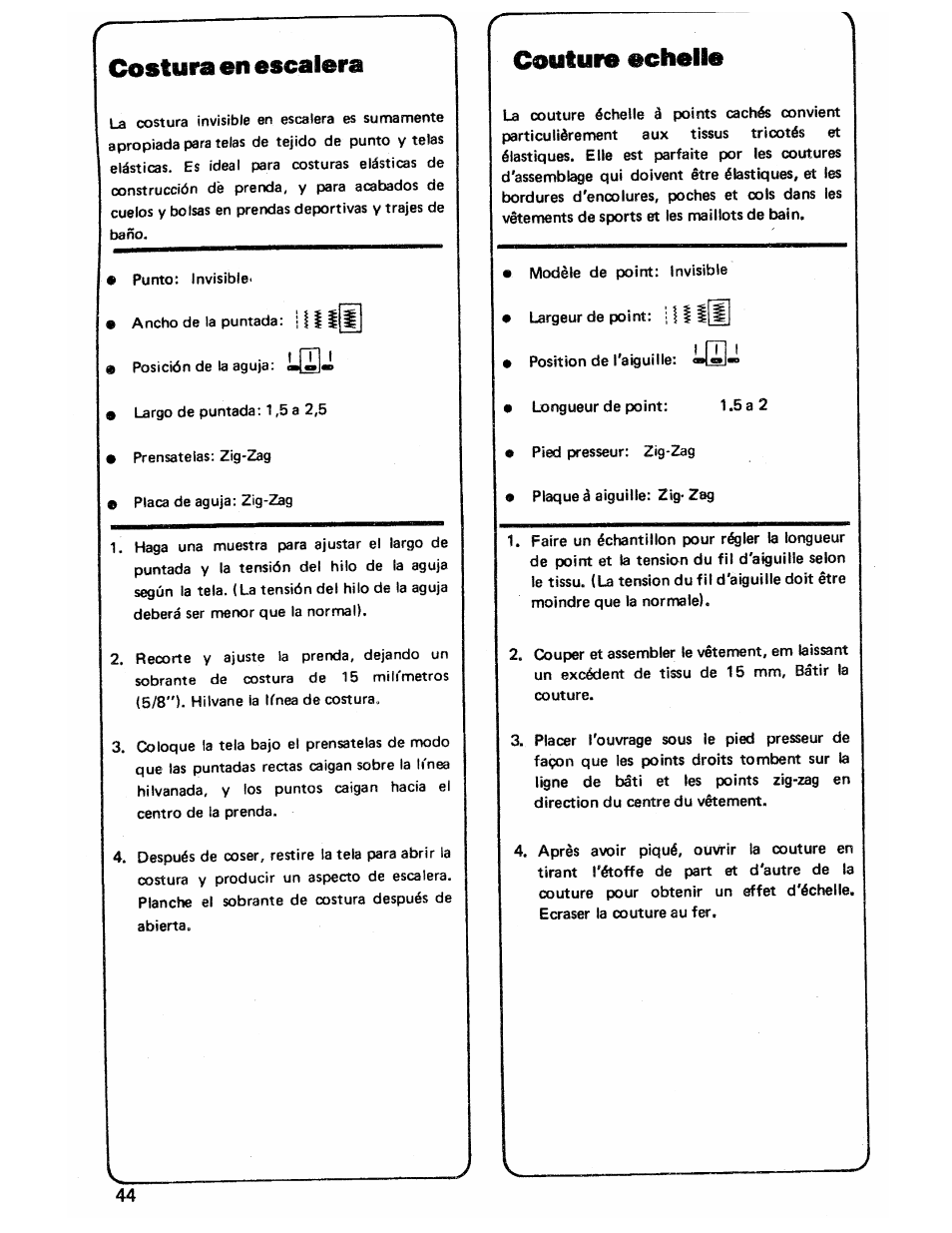 Costura en escalera, Couture ochelte | SINGER 3103 User Manual | Page 46 / 71