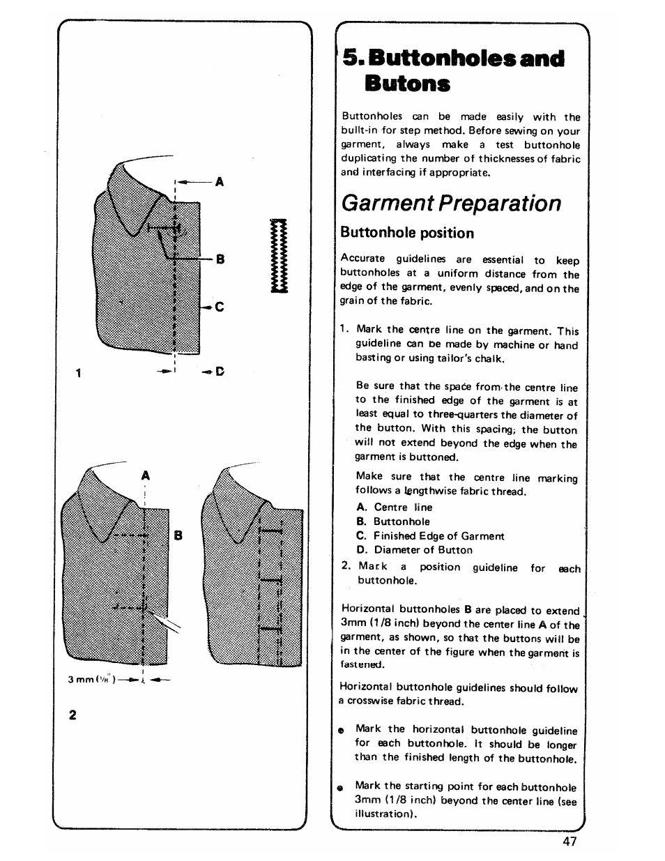Buttonholes and butons, Garment preparation | SINGER 3103 User Manual | Page 49 / 71