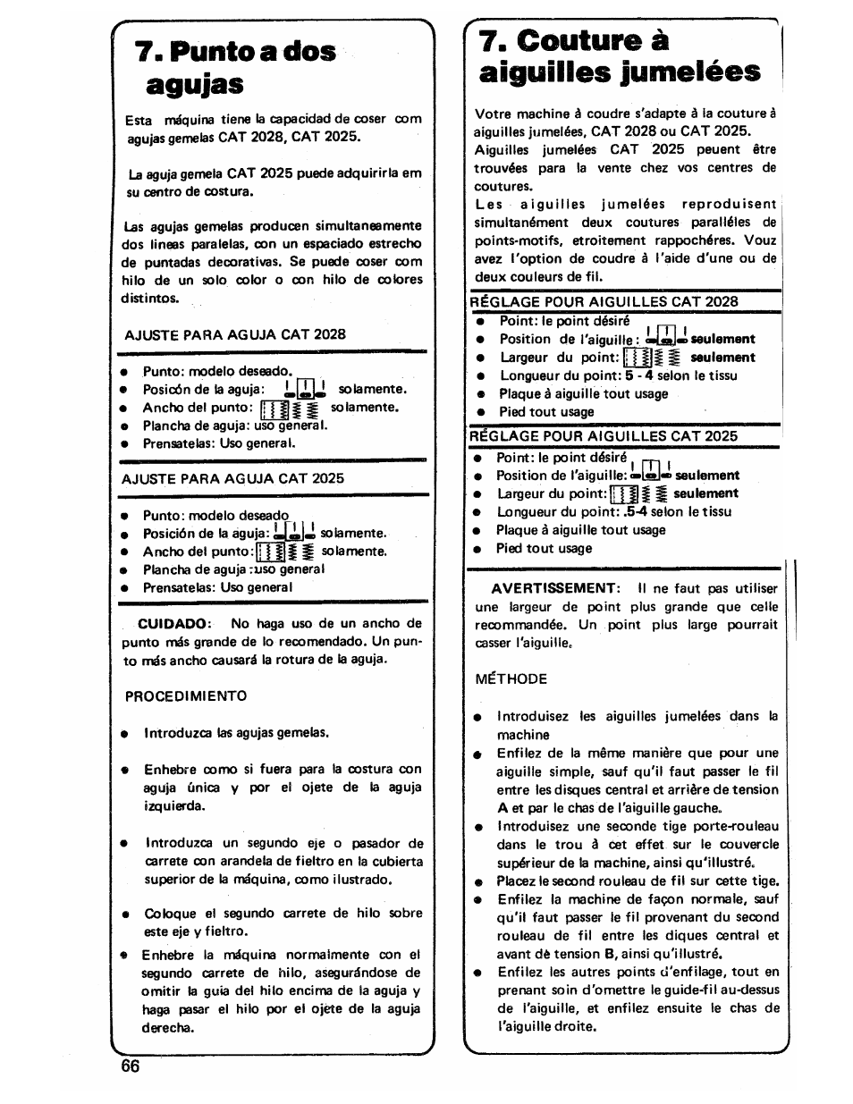 Couture à aiguilles jumelées, Punto a dos agujas | SINGER 3103 User Manual | Page 68 / 71