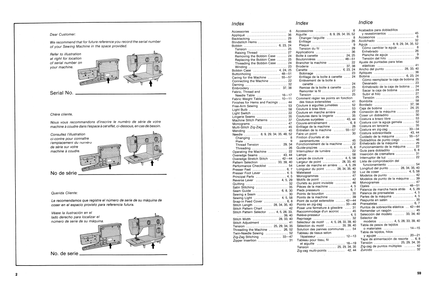 Serial no, No de série, No. de serie | SINGER 3014 User Manual | Page 4 / 64