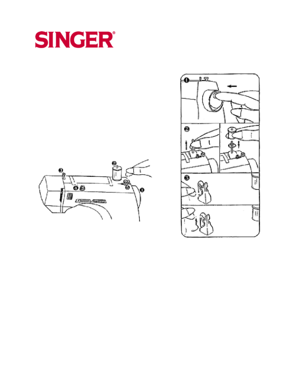 Winding a bobbin, 2 & 5 stitch pattern machines | SINGER 30215 User Manual | Page 11 / 31