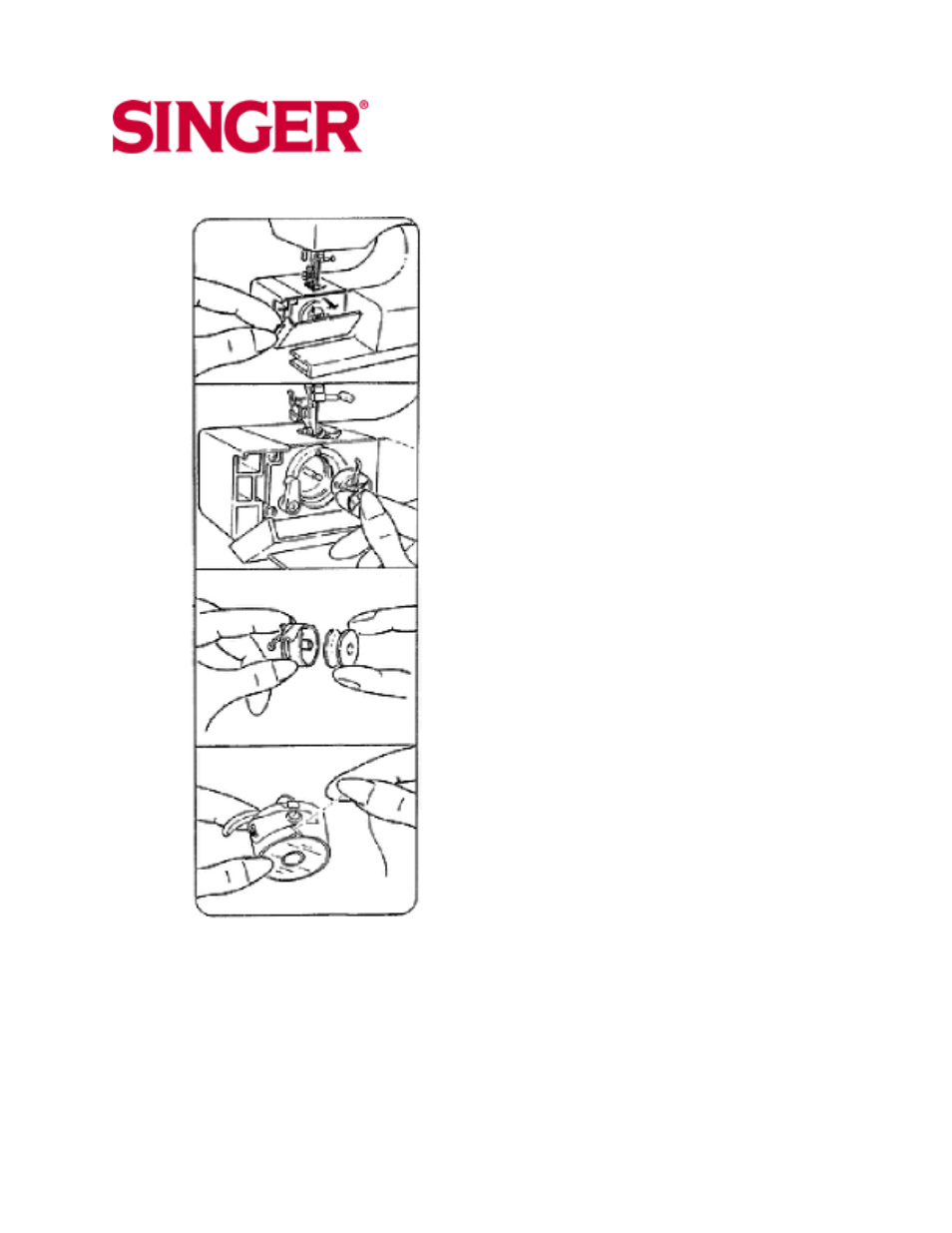 Threading bobbin case, 2 & 5 stitch pattern machines | SINGER 30215 User Manual | Page 13 / 31