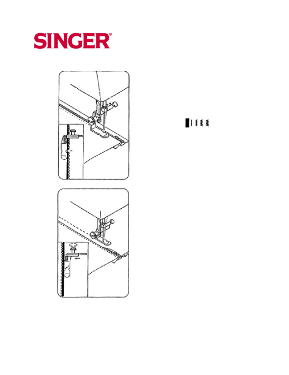 Inserting a zipper, 2 & 5 stitch pattern machines | SINGER 30215 User Manual | Page 23 / 31