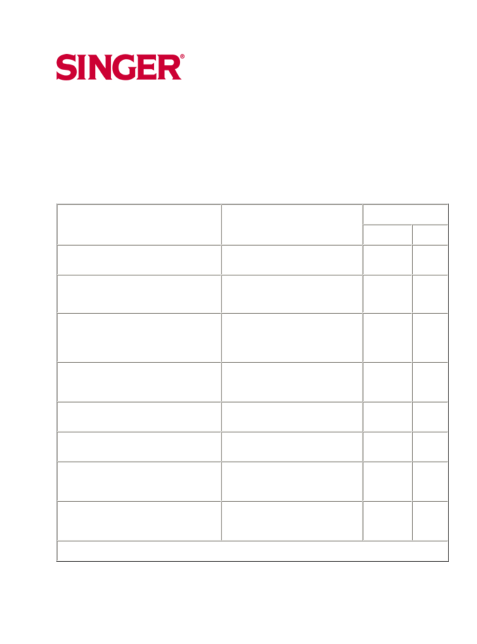 Fabric, thread and needle table, 2 & 5 stitch pattern machines | SINGER 30215 User Manual | Page 30 / 31