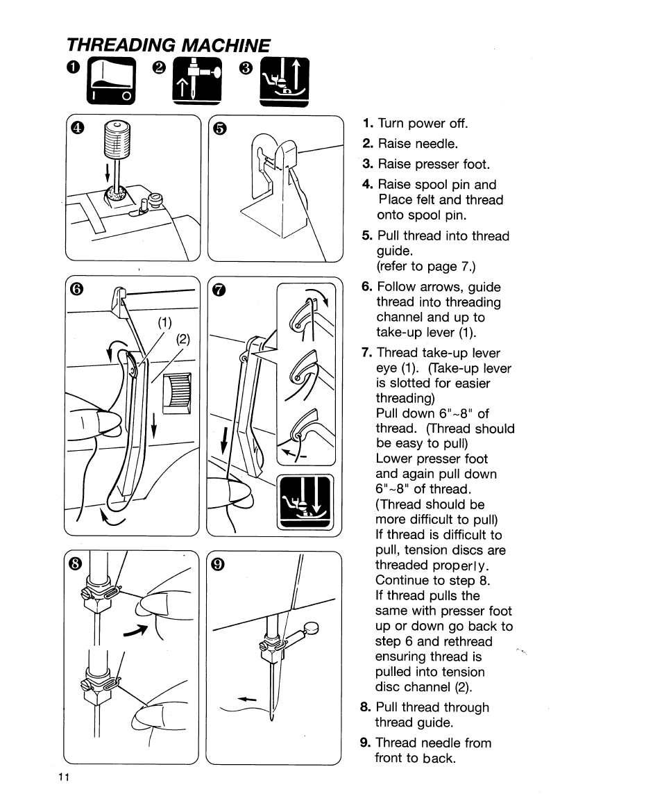 Threadtngmmhine, Threading machine, O f t | SINGER 30518 User Manual | Page 16 / 36