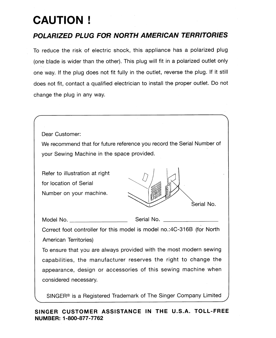 Caution | SINGER 30518 User Manual | Page 3 / 36