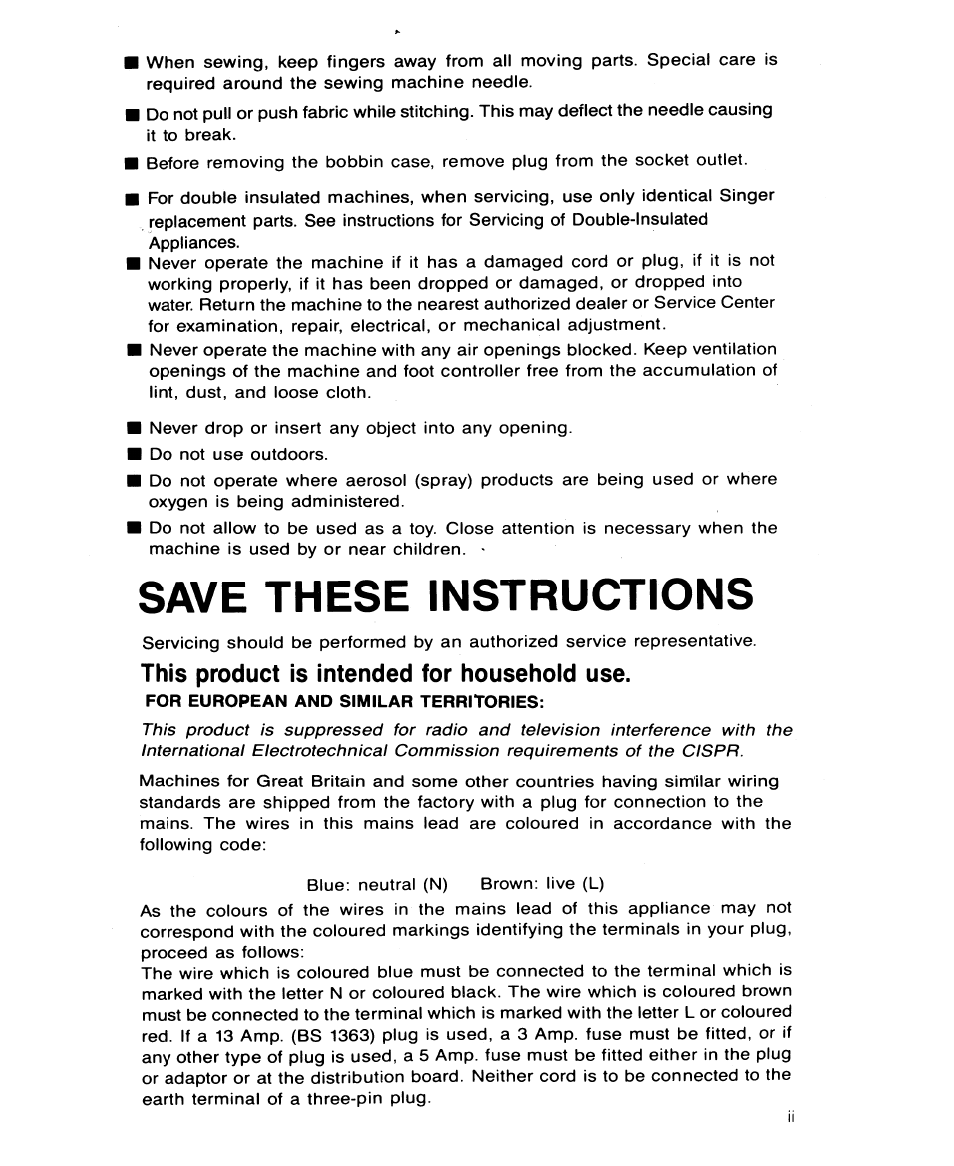 Save these instructions, This product is intended for household use | SINGER 30518 User Manual | Page 5 / 36