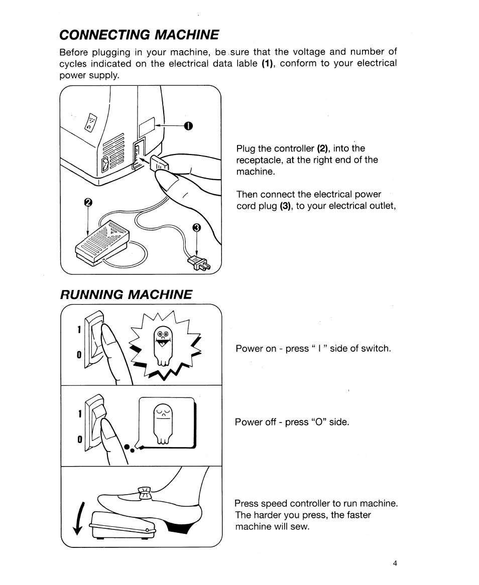 Connecting machine, Running machine | SINGER 30518 User Manual | Page 9 / 36