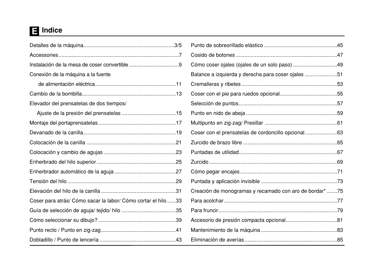 Indice | SINGER Simple 3116 User Manual | Page 7 / 94