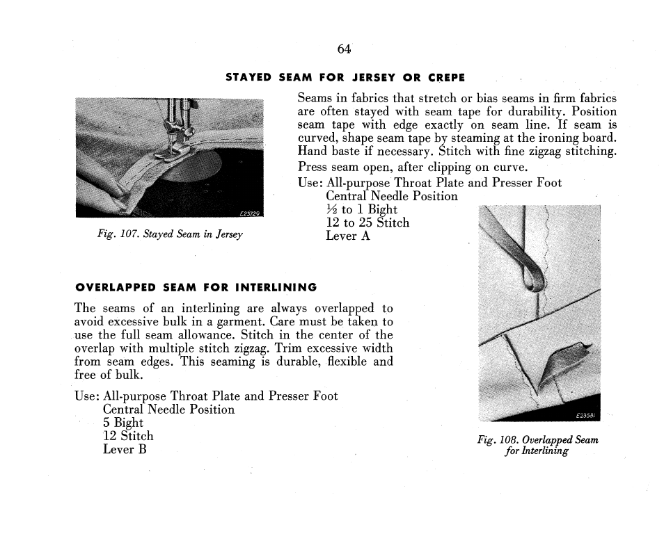 Stayed seam for jersey or crepe, Overlapped seam for interlining | SINGER 319K User Manual | Page 66 / 116