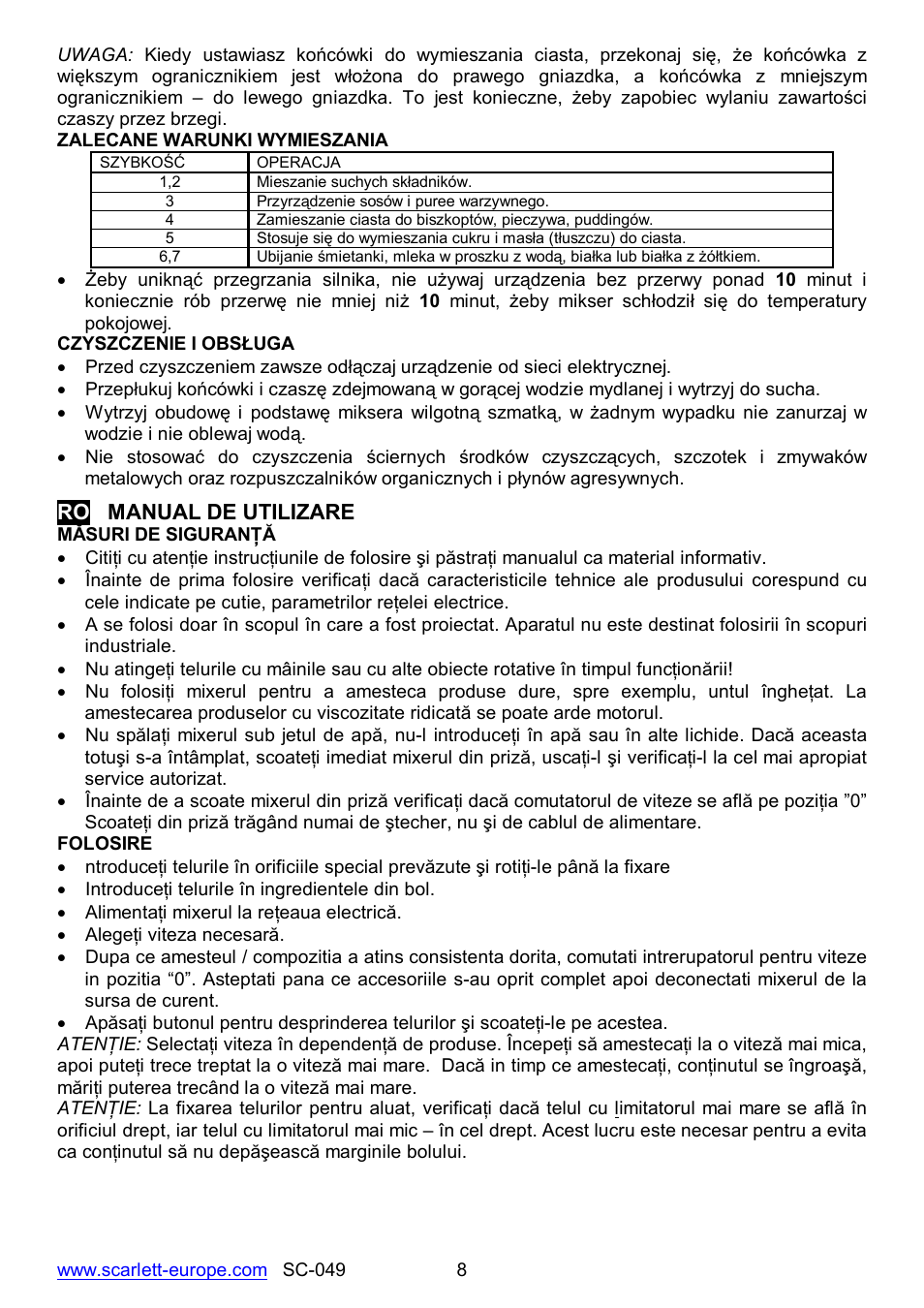 Ro manual de utilizare | Scarlett SC-049 User Manual | Page 8 / 16