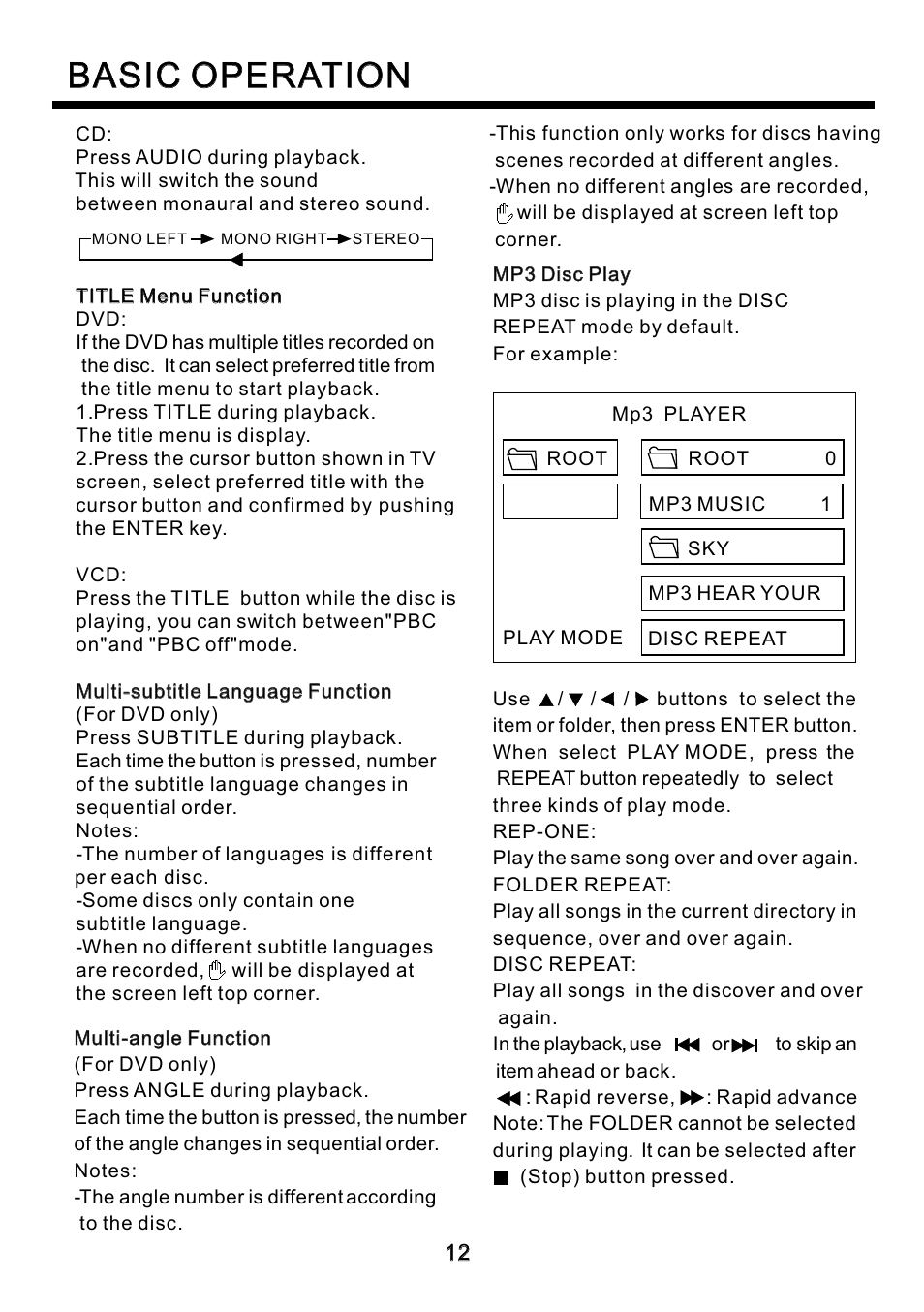 Basic operation | Blackmore Mobile BDP-330 User Manual | Page 12 / 20