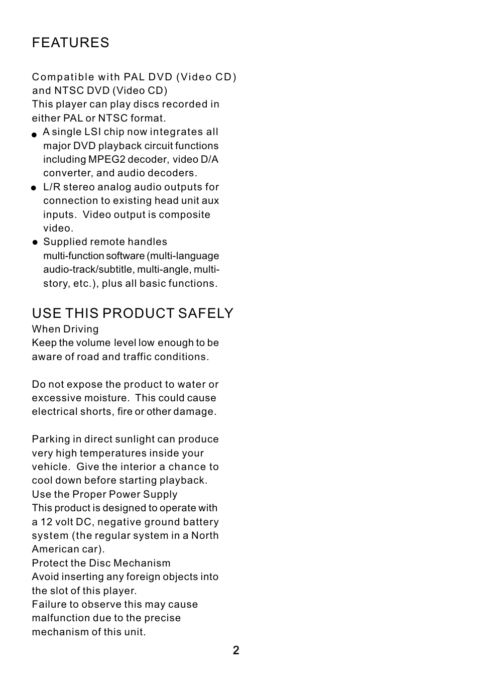 Features, Use this product safely | Blackmore Mobile BDP-330 User Manual | Page 2 / 20