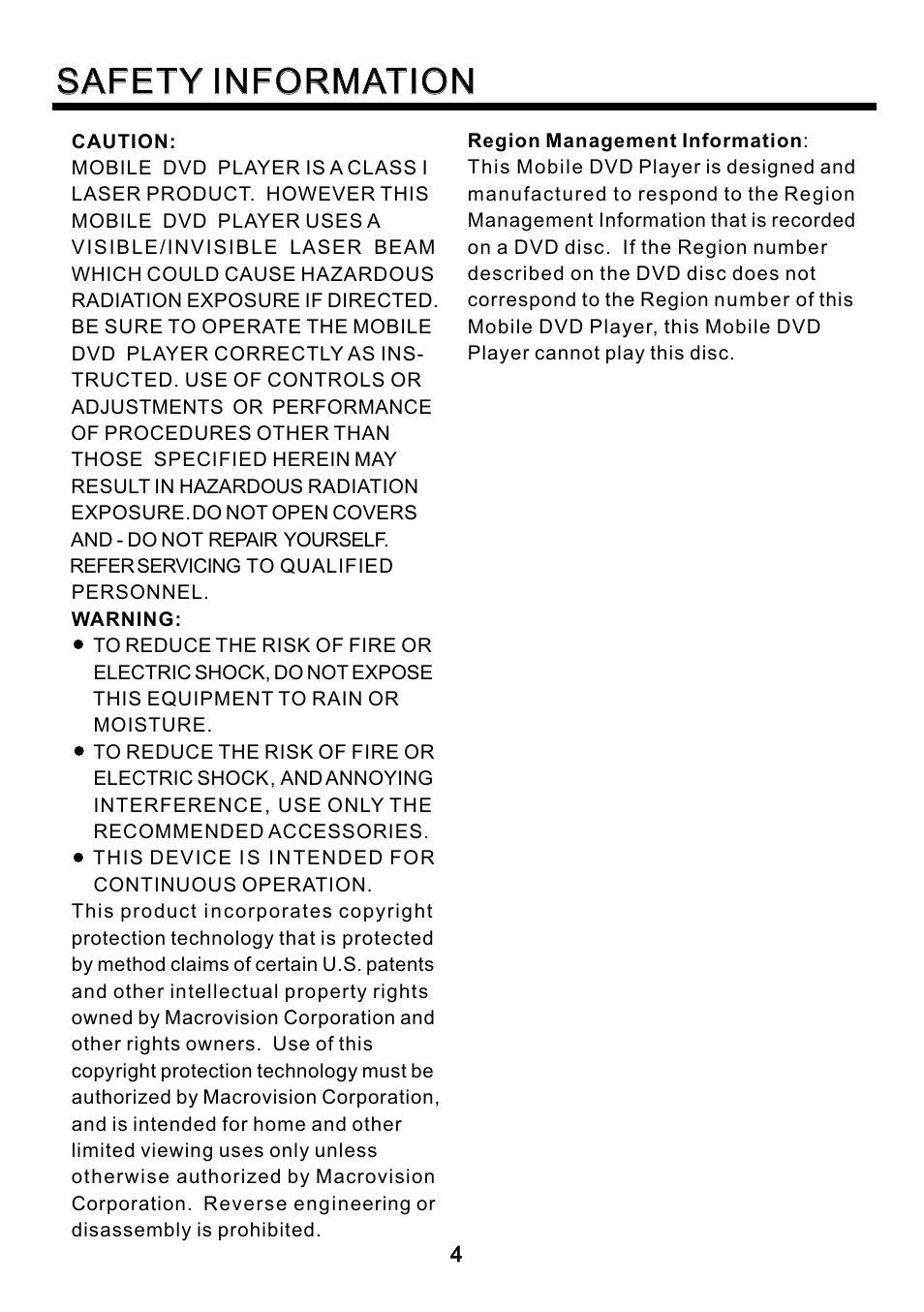 Safety information | Blackmore Mobile BDP-330 User Manual | Page 4 / 20