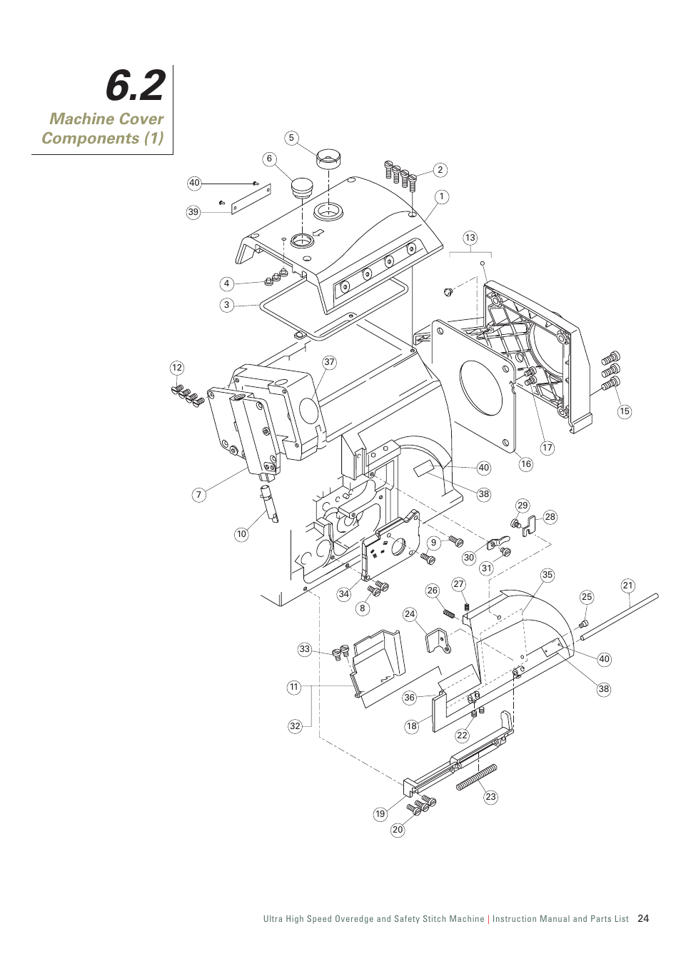 2 machine cover components (1), Machine cover components (1) | SINGER 321D-241M-24 INDUSTRIAL SERGER User Manual | Page 26 / 84