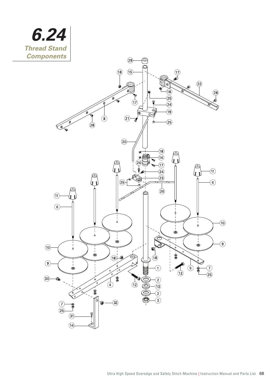 24 thread stand components | SINGER 321D-241M-24 INDUSTRIAL SERGER User Manual | Page 70 / 84