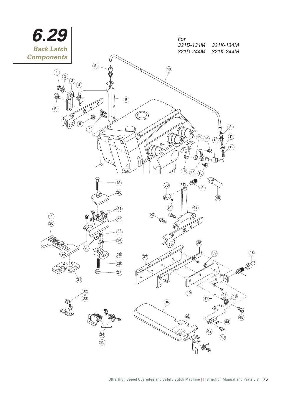 29 back latch components, Back latch components | SINGER 321D-241M-24 INDUSTRIAL SERGER User Manual | Page 78 / 84