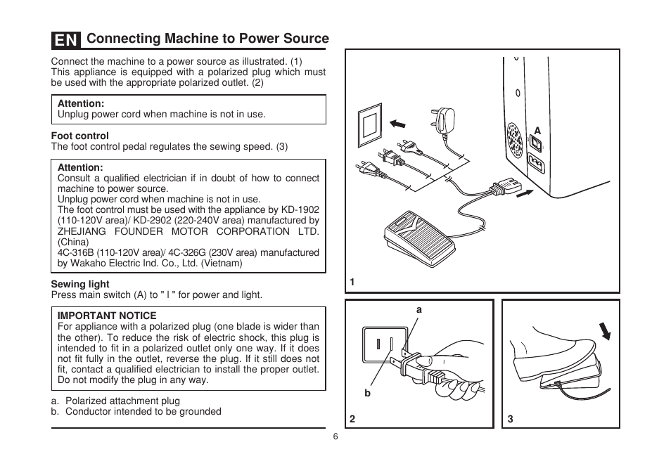 Connecting machine to power source | SINGER 3232 SIMPLE User Manual | Page 13 / 64