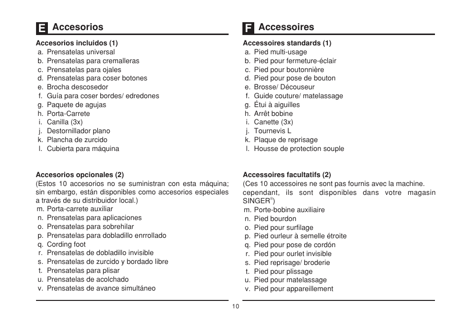 Accesorios accessoires | SINGER 3232 SIMPLE User Manual | Page 17 / 64