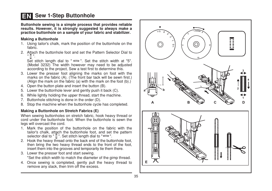 Sew 1-step buttonhole | SINGER 3232 SIMPLE User Manual | Page 42 / 64