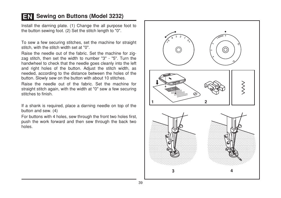 Sewing on buttons (model 3232) | SINGER 3232 SIMPLE User Manual | Page 46 / 64