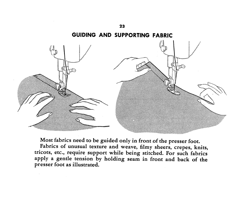 Guiding and supporting fabric | SINGER 1360 Style-O-Matic User Manual | Page 25 / 82