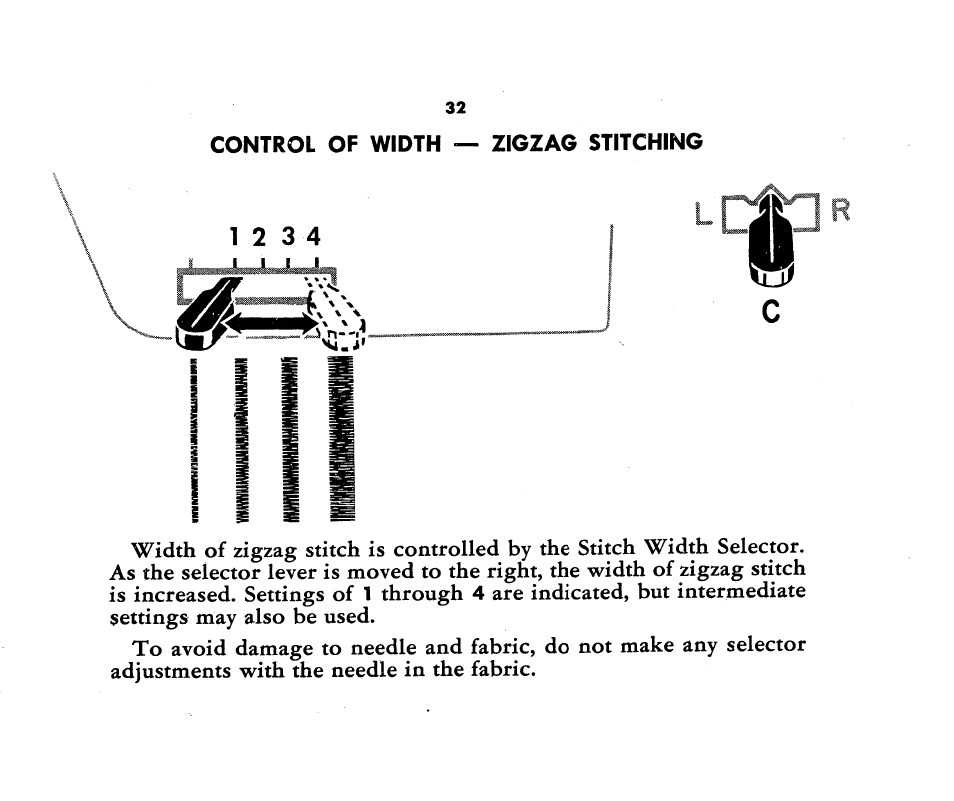Control of width — zigzag stitching | SINGER 1360 Style-O-Matic User Manual | Page 34 / 82