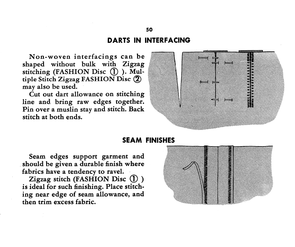 Darts in interfacing, Seam finishes | SINGER 1360 Style-O-Matic User Manual | Page 52 / 82