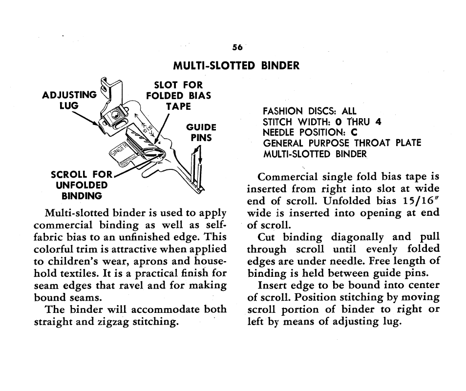 Multi-slotted binder | SINGER 1360 Style-O-Matic User Manual | Page 58 / 82
