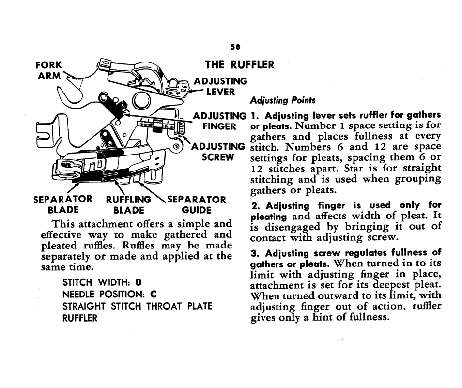 The ruffler | SINGER 1360 Style-O-Matic User Manual | Page 60 / 82