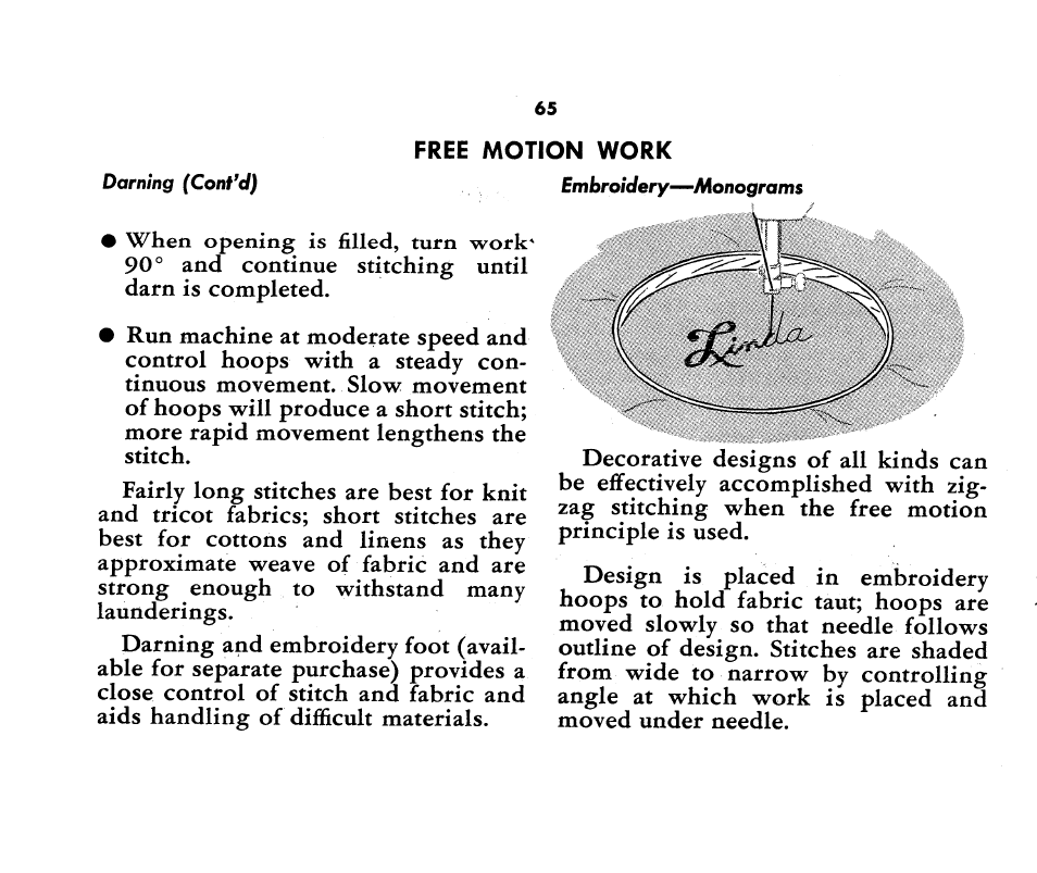 Free motion work | SINGER 1360 Style-O-Matic User Manual | Page 67 / 82