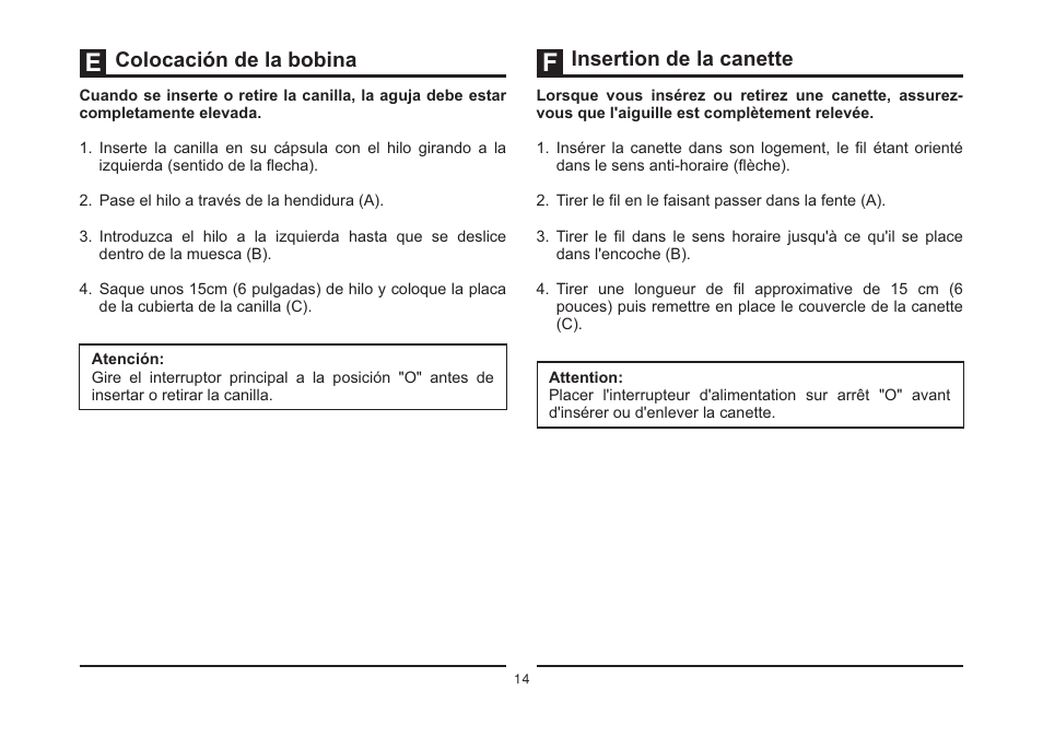 Colocación de la bobina, Insertion de la canette | SINGER 3321 TALENT User Manual | Page 21 / 62