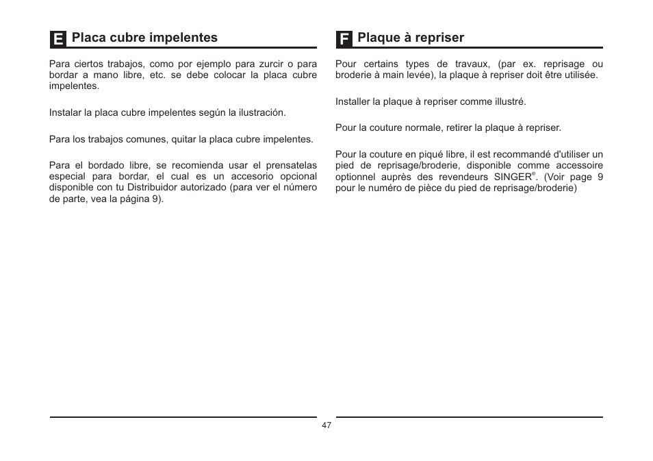 Placa cubre impelentes plaque à repriser | SINGER 3321 TALENT User Manual | Page 54 / 62