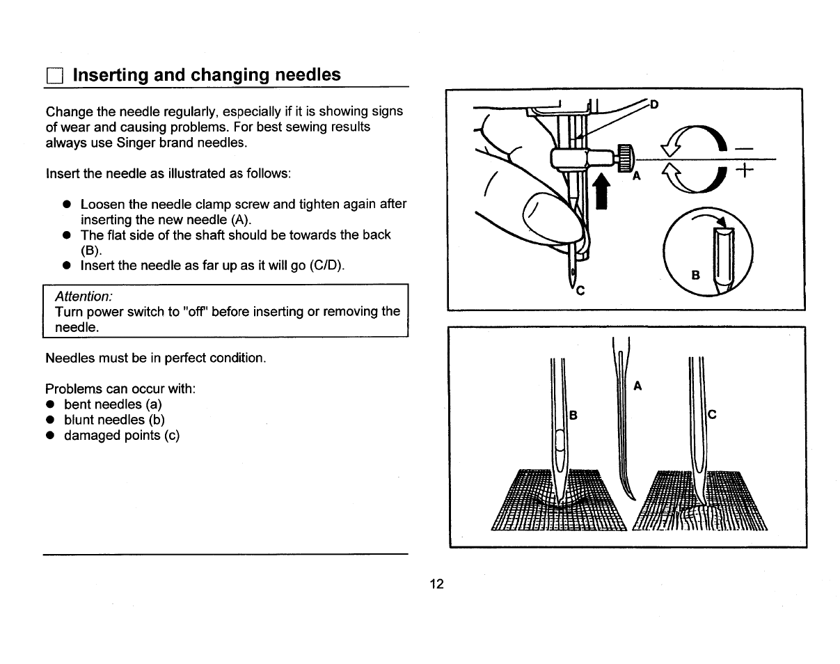Inserting and changing needles | SINGER 3810 User Manual | Page 16 / 62