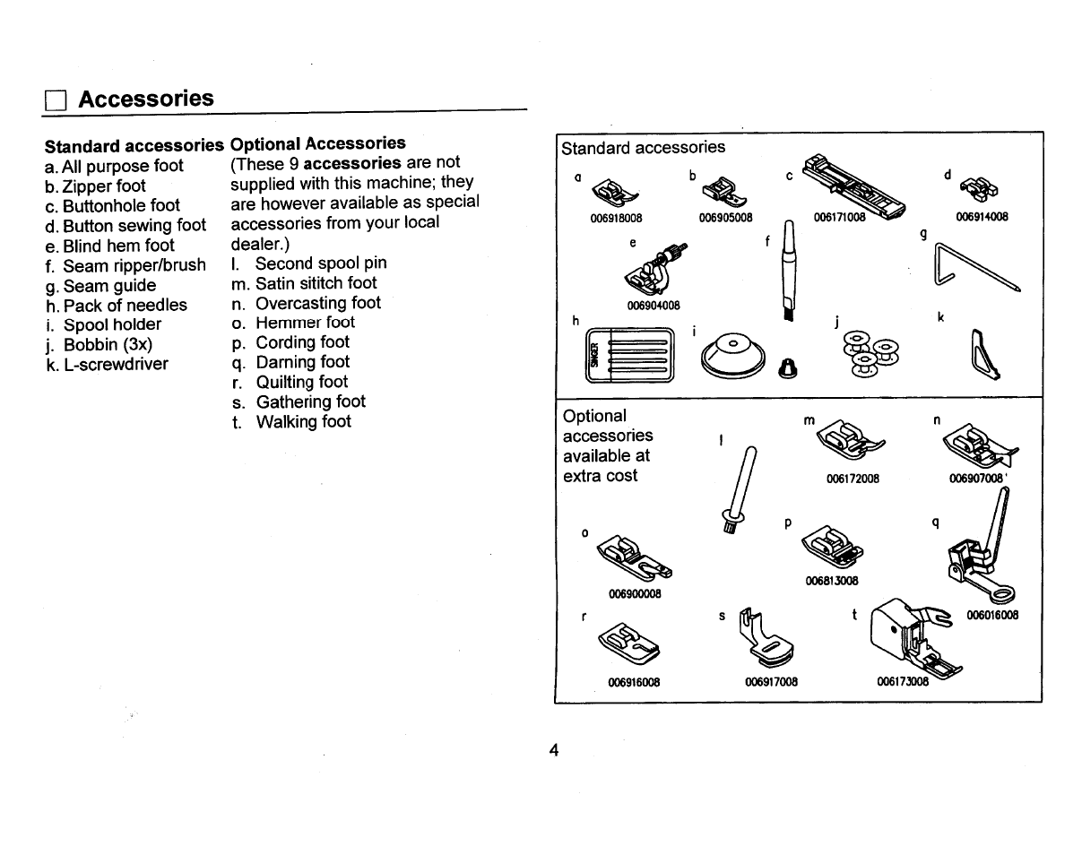 Accessories | SINGER 3810 User Manual | Page 8 / 62