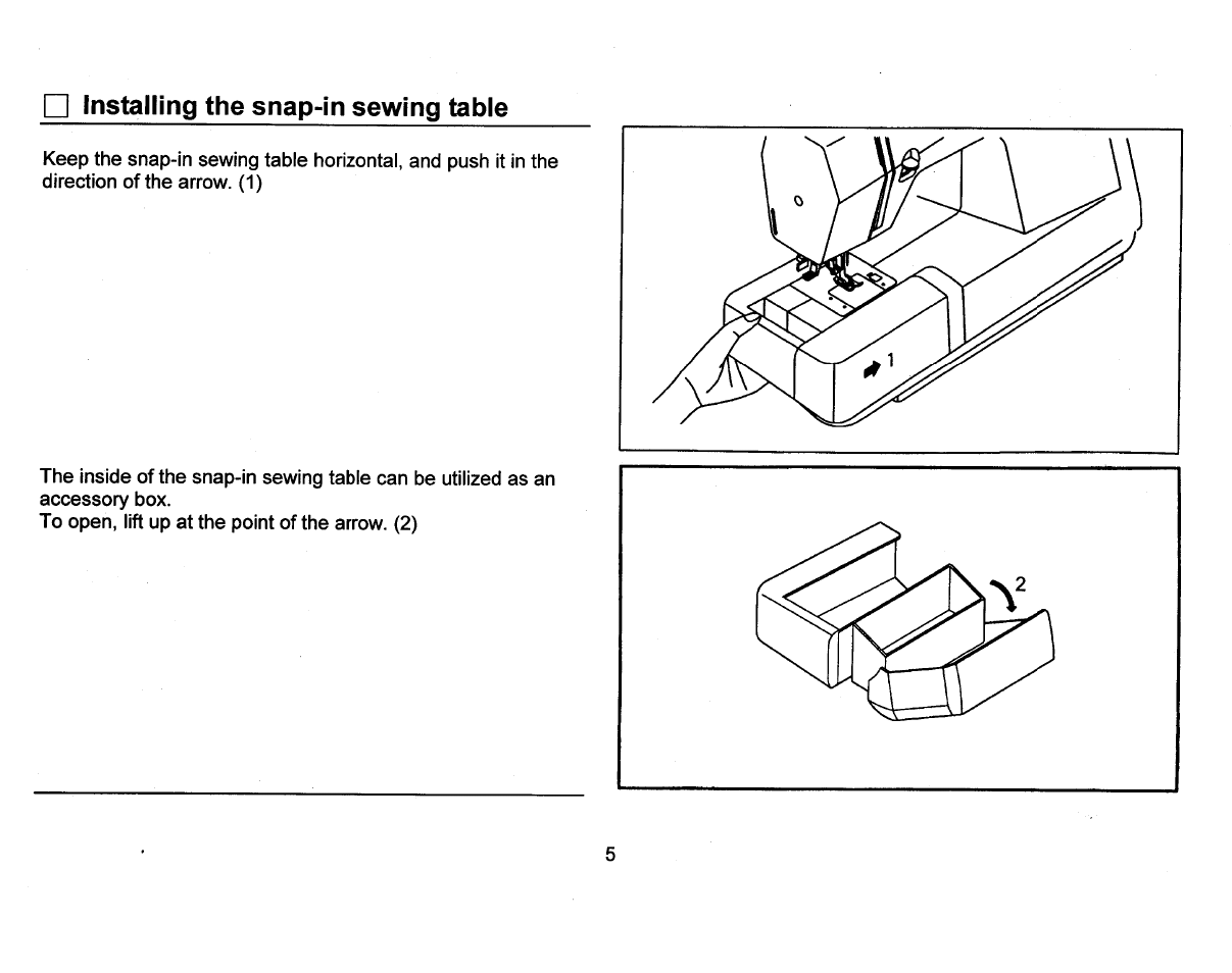 Installing the snap-in sewing table | SINGER 3810 User Manual | Page 9 / 62