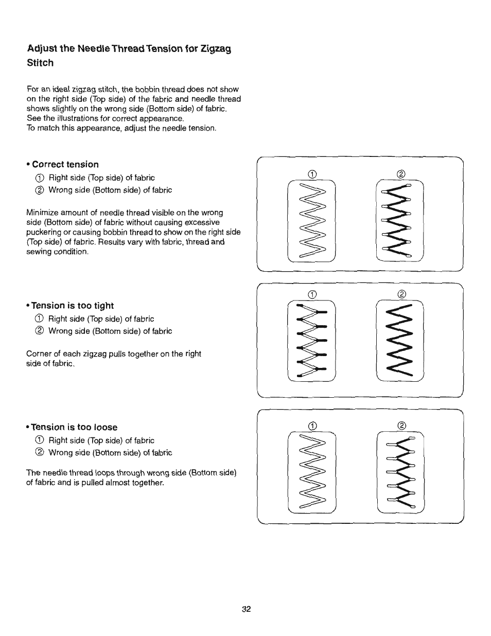 Adjust the needle thread tension for zigzag stitch | SINGER 384.13012 (Sold at Sears) User Manual | Page 32 / 79