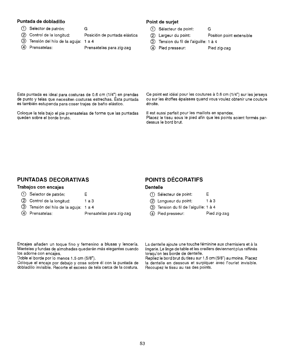 Point de surjet, Puntadas decorativas, Points décoratifs | SINGER 384.13012 (Sold at Sears) User Manual | Page 53 / 79