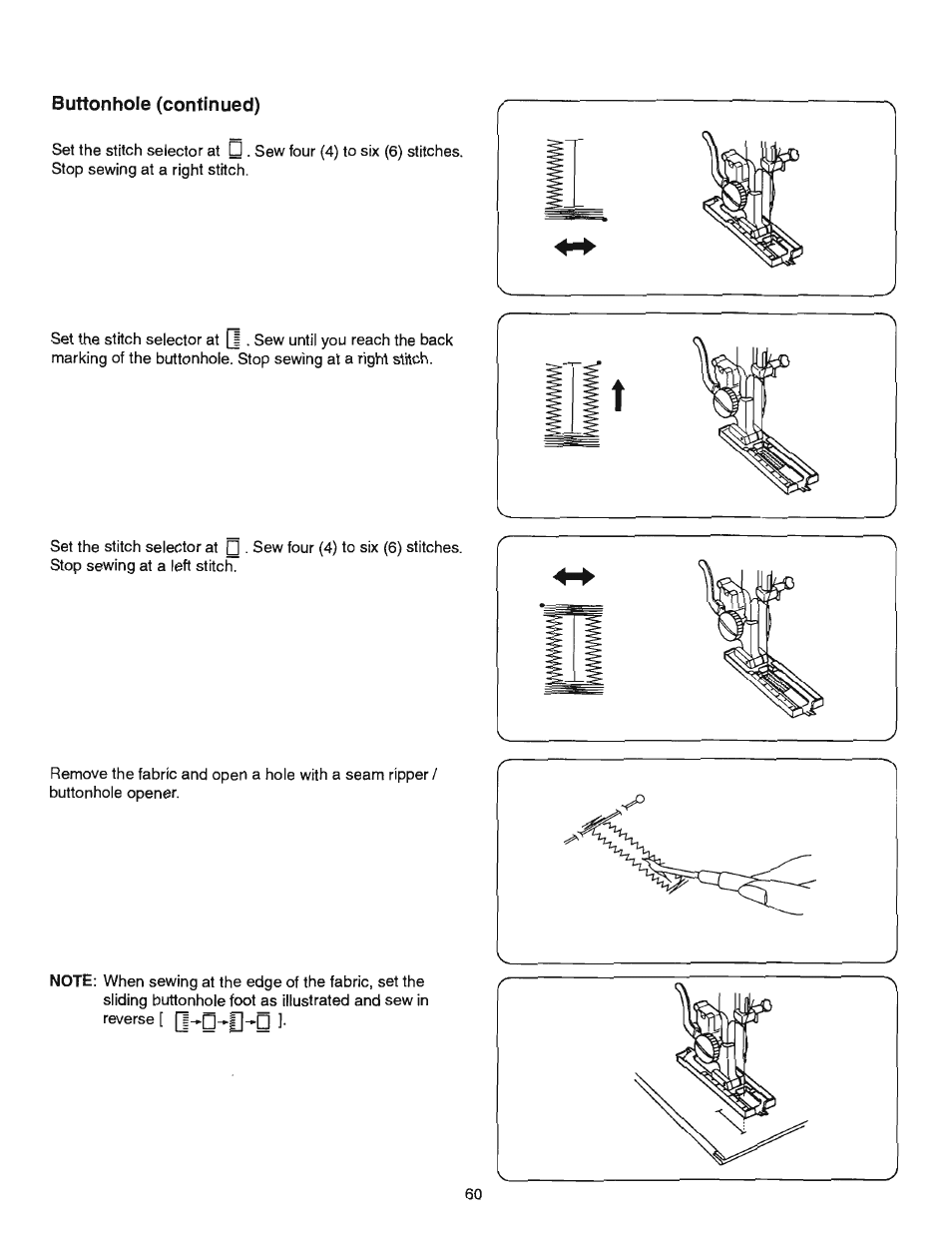 Buttonhole (continued) | SINGER 384.13012 (Sold at Sears) User Manual | Page 60 / 79