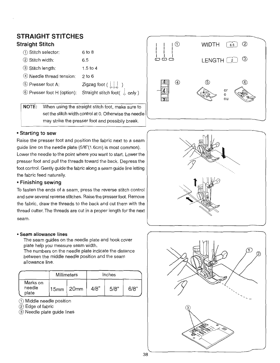 Straight stitches, Straight stitch, Seam allowance lines | Seam allowance line, I i i ) | SINGER 384.18024 (Sold at Sears) User Manual | Page 19 / 46