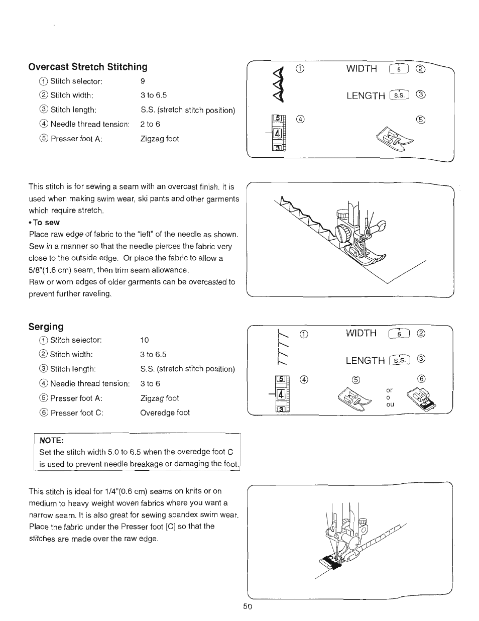 Overcast stretch stitching, Serging, Note | SINGER 384.18024 (Sold at Sears) User Manual | Page 25 / 46