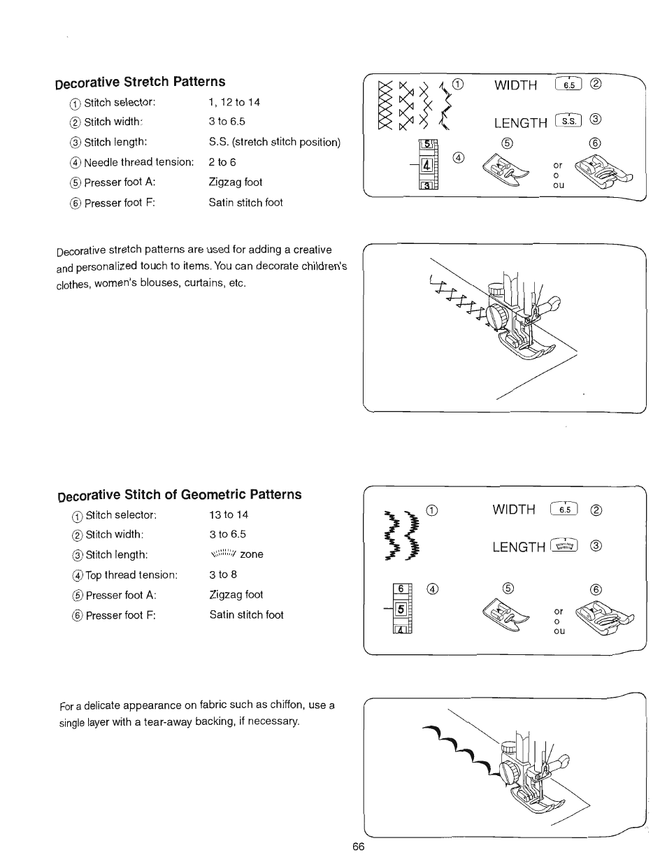 Decorative stretch patterns, Decorative stitch of geometric patterns | SINGER 384.18024 (Sold at Sears) User Manual | Page 33 / 46